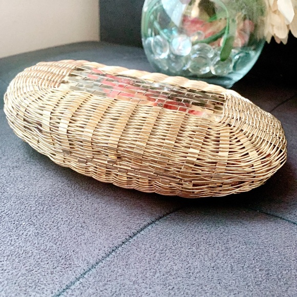 Rodo Italy Gold Metal Basket Weave Evening Clutch